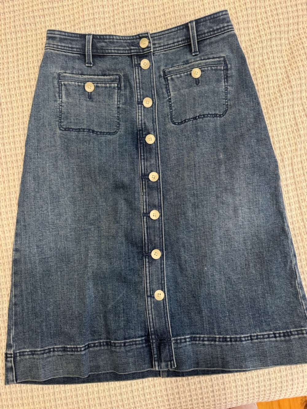 Talbots Button-Front Midi Denim Skirt in Blue